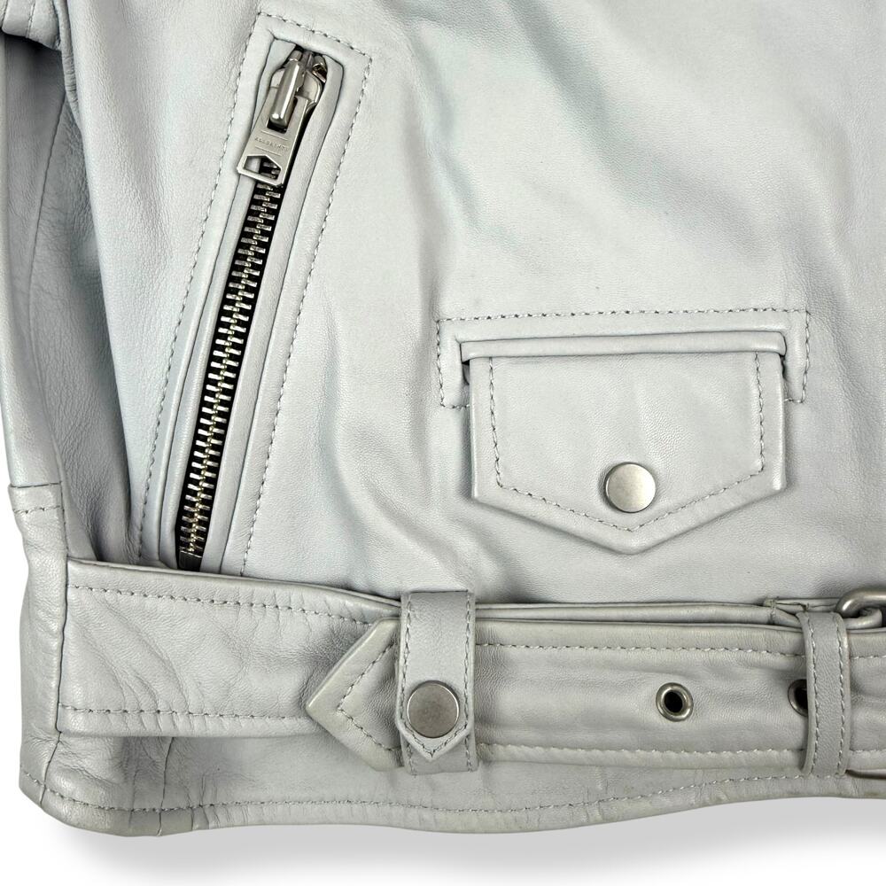 ALL SAINTS baby blue gray lamb leather BARON Biker motorcycle cropped jacket - Picture 9 of 16